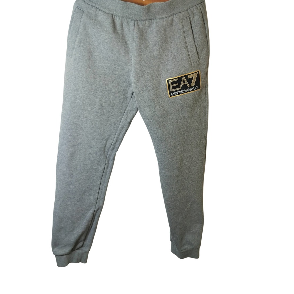 EA7 Emporio Armani Boys Gray Joggers Sweatpants Gold Logo Size 12A 150cm